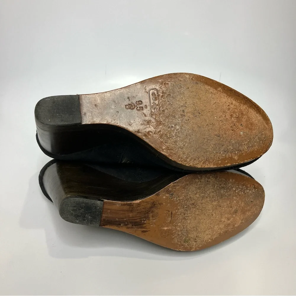 Coach black suede platform‎ wedge booties women’s size 9.5 double zipper closure